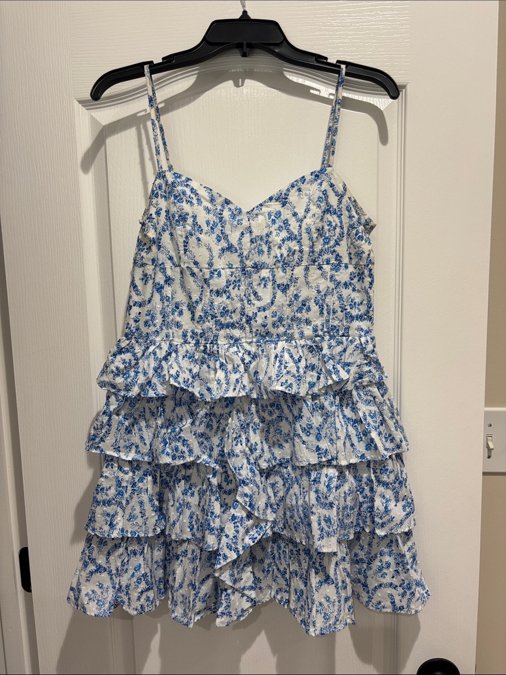 Olivaceous White and Blue Floral Ruffle Mini Dress